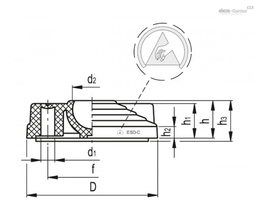 Основание для опор LV.F-100-14-ESD-C (301341-ESD) ELESA+GANTER