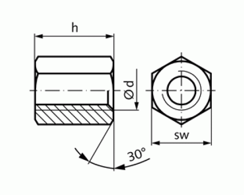 Шестигранная трапецеидальная гайка типа KSM Tr. 52 x 8 (Сталь) Шестигранная трапецеидальная гайка типа KSM Tr. 52 x 8 (Сталь)