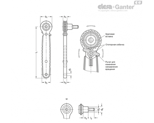 Ключ с трещоткой GN 318-178-M8-16-C ELESA+GANTER