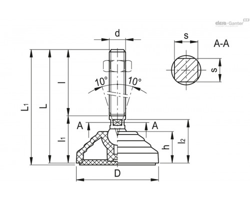 Регулируемая опора LVQ.A-60-14-AS-SST-M20x210-VD (184197) ELESA+GANTER