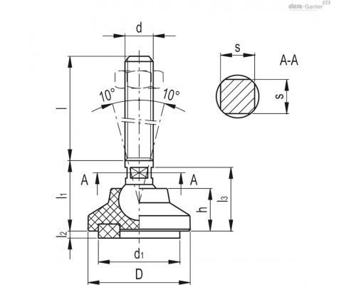 Регулируемая опора LSQ.VA-32-14-SST-M16x108 (360134) ELESA+GANTER