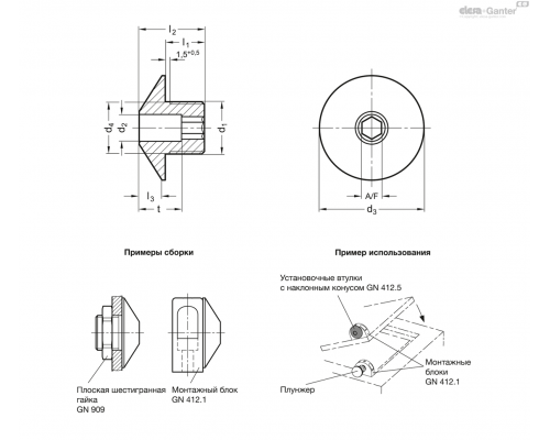 Позиционирующая втулка GN 412.5-M12x1,5-B5,2 ELESA+GANTER