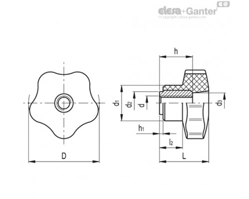 Лепестковая поворотная ручка VC.254/40 B-M10 (67521) ELESA+GANTER