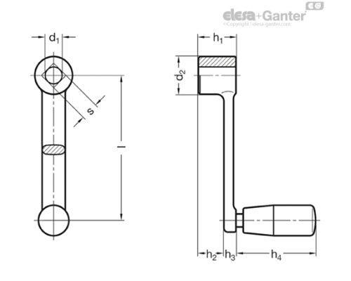 Кривошипная рукоятка из нержавеющей стали GN 269-100-B12 ELESA+GANTER