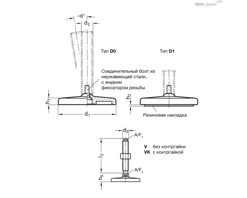 Регулируемая опора GN 21-100-M16-150-D0-VK ELESA+GANTER