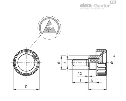 Ручка с рифлением BT.20 p-M6x16-ESD-C (154252) ELESA+GANTER Ручка с рифлением BT.20 p-M6x16-ESD-C (154252) ELESA+GANTER