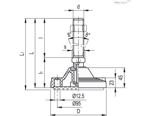 Регулируемая опора LV.F-125-ACV-AS-M30x186 (316945) ELESA+GANTER