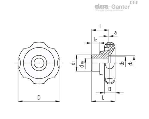 Лепестковая поворотная ручка VL.640/80 FP-A-16 (174431) ELESA+GANTER