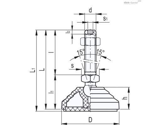Регулируемая опора LV.A-60-14-AS-STP-M8x44 (307123) ELESA+GANTER