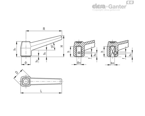 Ручка рычажного типа MF.40 N-5x5-C3 (39011-R-C3) ELESA+GANTER