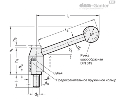 Регулируемый рычаг GN 212.5-24-M10-80-E ELESA+GANTER