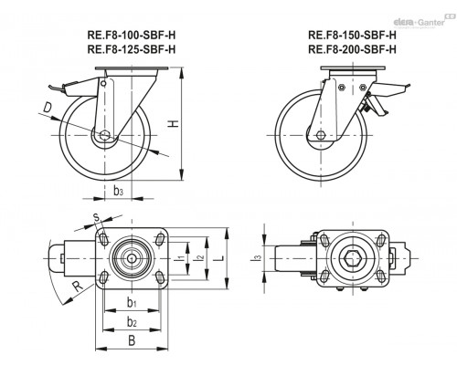 Колёсико RE.F8-125-SBF-H (450942) ELESA+GANTER