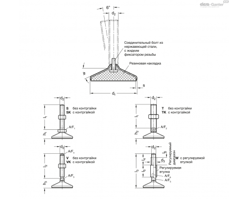 Регулируемая опора GN 17-60-M12-80-C3-S ELESA+GANTER
