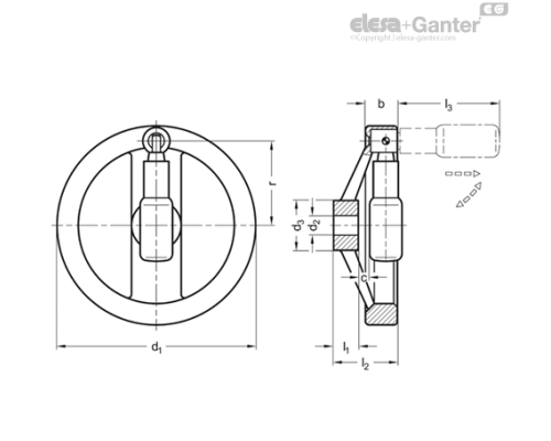 Маховик с откидной ручкой GN 322.3-140-K14-R ELESA+GANTER Маховик с откидной ручкой GN 322.3-140-K14-R ELESA+GANTER