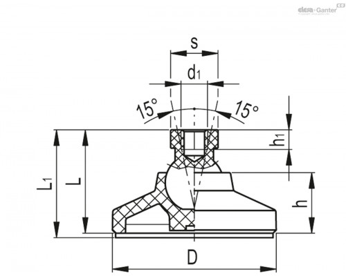 Регулируемая опора LS.A-32-14-AS+SJF-M8 (300282) ELESA+GANTER