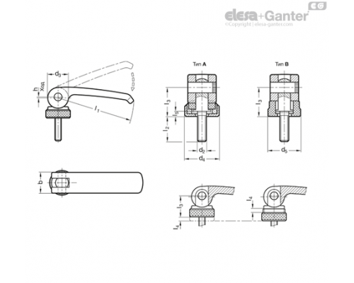 Прижимная ручка с эксцентриковым кулачком GN 927-63-M6-50-A-R ELESA+GANTER