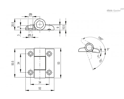 Петля CFVT.53 CH-5-150-1.7 (427728) ELESA+GANTER
