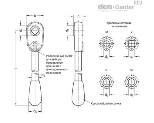 Ключ с трещоткой GN 316-12-M8 ELESA+GANTER