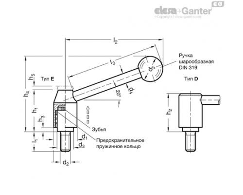 Регулируемая ручка рычажного типа GN 212.3-28-M10-40-D ELESA+GANTER