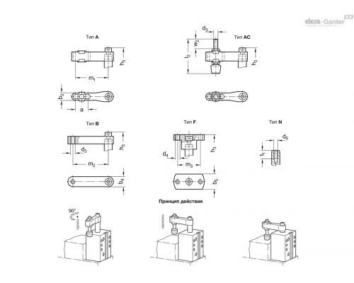 Поворотный зажим GN 875-16-8-L-A ELESA+GANTER