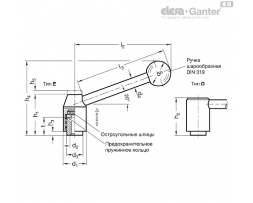 Регулируемая ручка рычажного типа GN 212.3-21-M6-E ELESA+GANTER