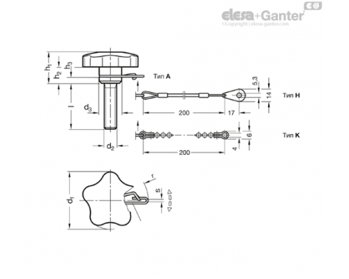 Лепестковая ручка GN 5334.13-60-M12-40-K ELESA+GANTER