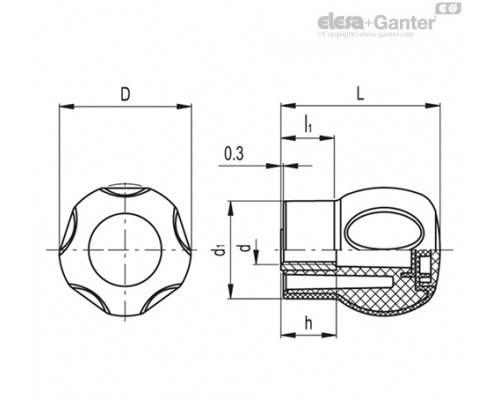 Грибовидная лепестковая ручка EBK.43 B-M8-C-SOFT-C6 (245103-C6) ELESA+GANTER