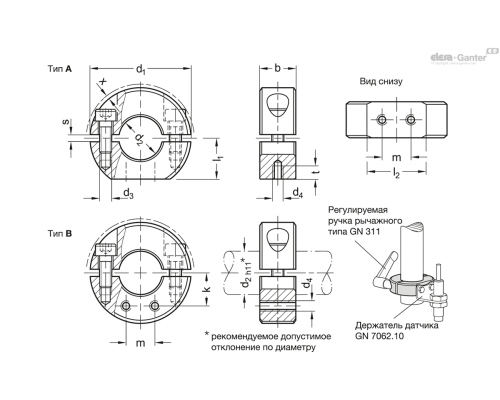 Установочное кольцо GN 7072.1-48-B22-NI-B ELESA+GANTER