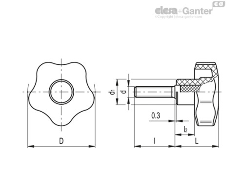 Лепестковая поворотная ручка VCT.32-SST-p-M6x16-C6 (69881-C6) ELESA+GANTER