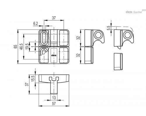 Фиксатор BMST.L-32-32-SL6-C33 (627016-C33) ELESA+GANTER