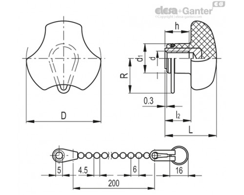 Цельнолитая лепестковая ручка VTT.32-SST-M6-LP (168226) ELESA+GANTER