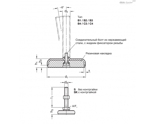 Регулируемая опора GN 31-50-M10-60-B2-S ELESA+GANTER