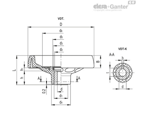 Маховичок цельнолитый VDT.100 A-10 (170307) ELESA+GANTER Маховичок цельнолитый VDT.100 A-10 (170307) ELESA+GANTER