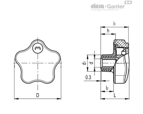 Лепестковая ручка с функцией защиты VLS.42 B-M6 (76501) ELESA+GANTER