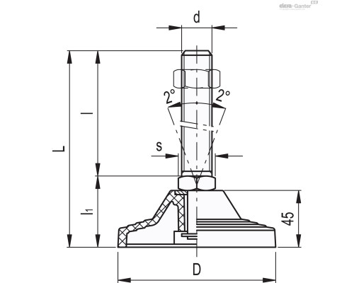 Регулируемая опора LV.A-125-APS-M20x95 (306961) ELESA+GANTER