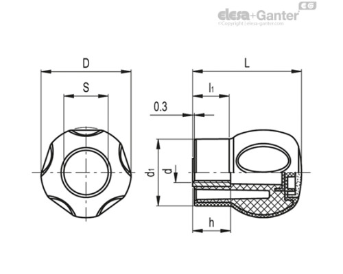 Грибовидная лепестковая ручка EBK.50 B-M8-H-SOFT (245204) ELESA+GANTER