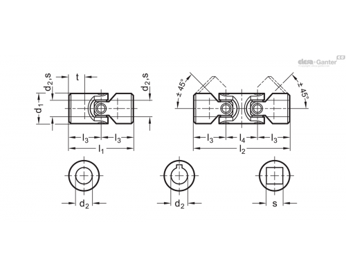 Карданное соединение DIN 808-28-V14-60-EW ELESA+GANTER