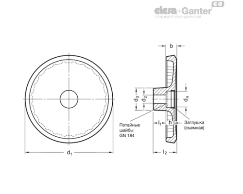 Дисковый маховик GN 923-50-B6-A-SW ELESA+GANTER Дисковый маховик GN 923-50-B6-A-SW ELESA+GANTER