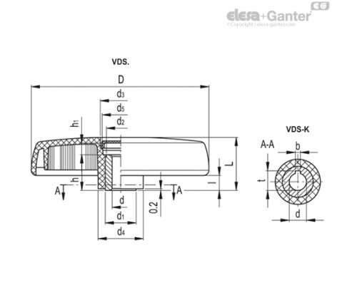 Маховичок цельнолитый VDS.150-A8 (72740-R) ELESA+GANTER