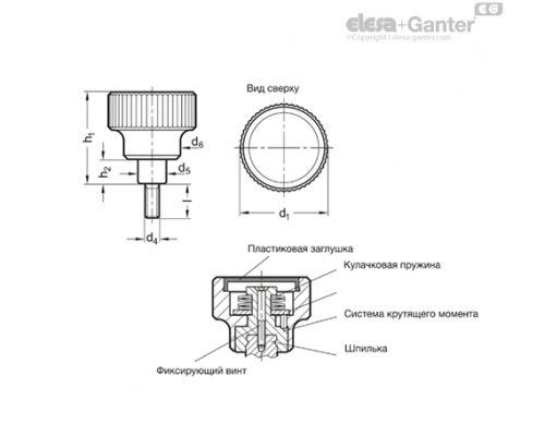 Ручка с накаткой и функцией контроля крутящего момента GN 3663-42-M10-50-2 ELESA+GANTER