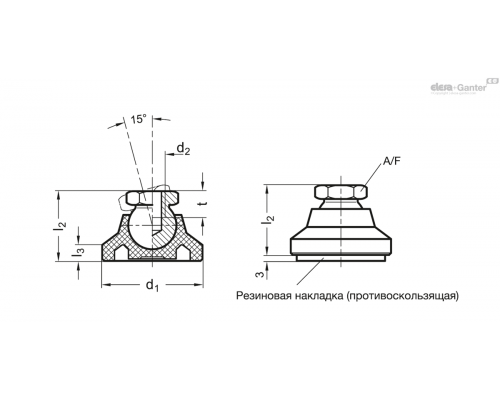 Регулируемая опора GN 343.3-60-M16-G ELESA+GANTER