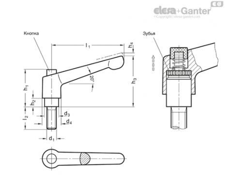 Регулируемая ручка рычажного типа GN 303.1-45-M4-20-SW-G ELESA+GANTER