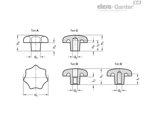 Лепестковая ручка DIN 6336-AL-40-A ELESA+GANTER