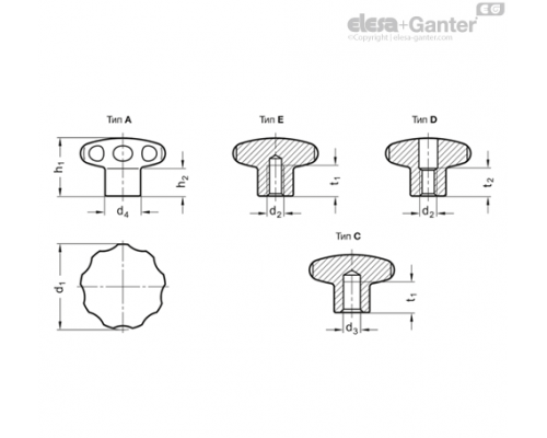 Лепестковая ручка GN 5335-60-M12-D-PL ELESA+GANTER