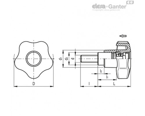 Лепестковая ручка с функцией защиты VCTS-Z-50-SST-p-M10x40 (169804) ELESA+GANTER