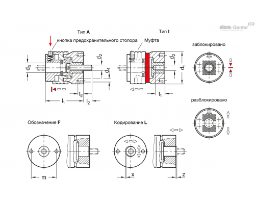 Быстрозажимное соединение GN 1050-2N-M12-A-F-ASS ELESA+GANTER