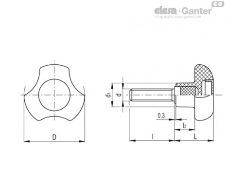 Лепестковая поворотная ручка VTT.40-C-p-M8x50-C5 (167877-C5) ELESA+GANTER