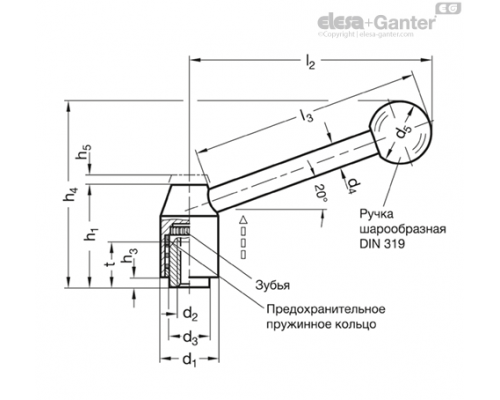 Регулируемый рычаг GN 212.5-28-M10-E ELESA+GANTER