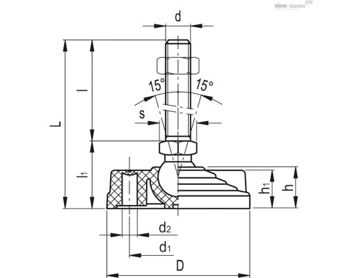 Регулируемая опора LV.F-80-14-SST-M14x68-VD (185331) ELESA+GANTER