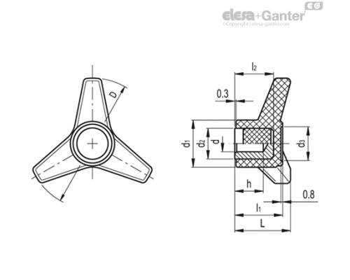 Трёхлепестковая ручка VB.639/80 A-8 (65672) ELESA+GANTER